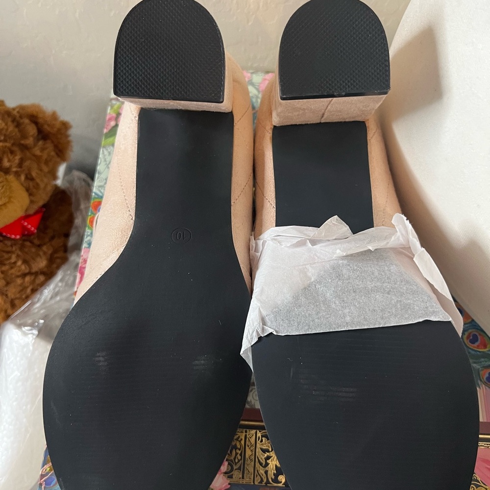 Bow Accent Pink Suede Block Heel Loafers - Picture 4 of 4